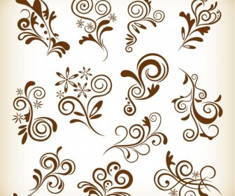 Vintage Abstract Floral Elements Vector Graphics Set