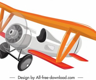 Vintage-Flugzeug-Ikone Bunte 3D-Flugskizze