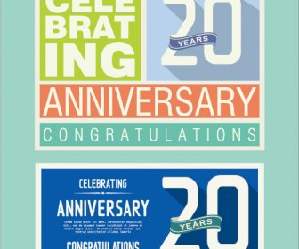 Vintage Anniversary Cards Flat Styles Vector
