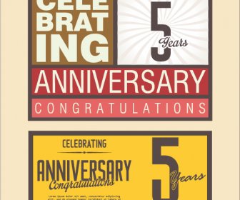 Vintage Anniversary Cards Flat Styles Vector