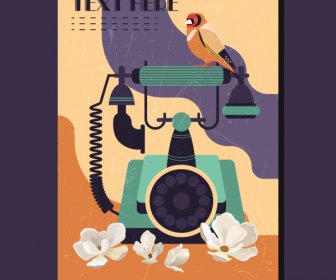 Bannière Vintage Modèle Classique Téléphone Oiseau Pétales Décor