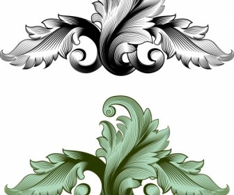 빈티지 바로크 템플릿 우아한 3D 잎 스케치