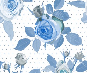 Vintage Blue Roses Pola Mulus Vektor
