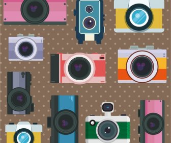 Vintage Cameras Collection Illustration With Various Types