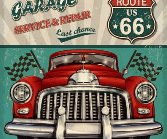 Mobil Vintage Poster Grunge Gaya Vektor