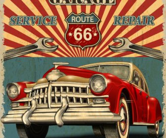 Vintage Car Poster Grunge Style Vector