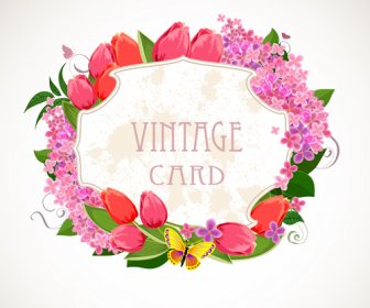 Vintage Kartı Vektör çerçeve çiçek