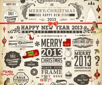 Vintage Christmas And New Year13 Ornaments Vector