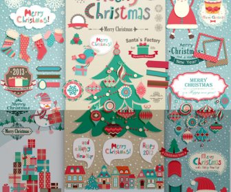 Vintage Christmas Labels And Elements Vector Set