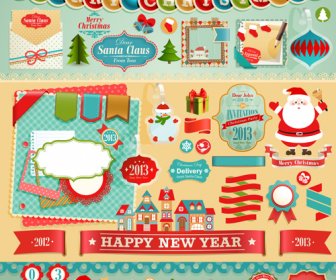 Vintage Christmas Labels And Elements Vector Set