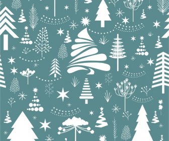 様々 なモミの木の装飾とビンテージのクリスマスのパターン