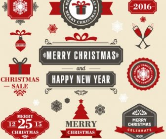 Vintage Christmas Sticker Set In Red And Gray