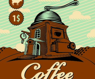 Pubblicità Caffè Vintage Poster Design Vettoriale