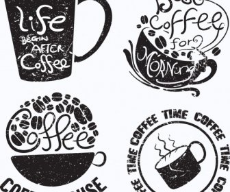 ロゴタイプのビンテージ コーヒー カップのアイコン テキストの装飾