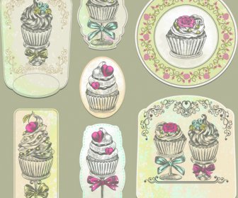 Vecteur De Création étiquettes Vintage Cupcakes