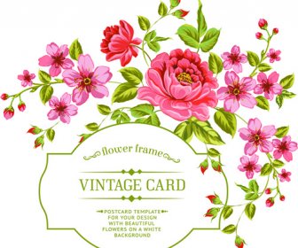 Vintage Flores Com Moldura Cartão De Vetor