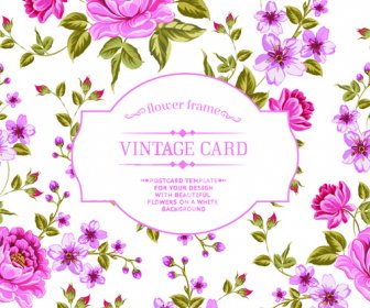 Vintage Flowers With Frame Card Vector