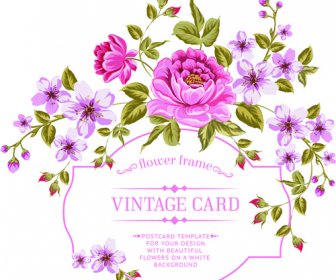 Vintage Flores Com Moldura Cartão De Vetor