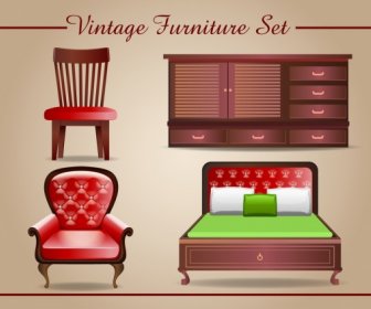 Vintage Furniture Icons Shiny 3d Design