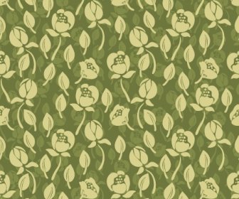 ビンテージ緑花のシームレス パターン