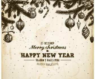 Vintage Hand Gezeichnete Neujahr Und Weihnachtsschmuck Vektor-Satz