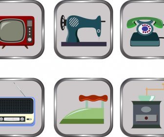 Vintage Home Appliances Icons On Grey Buttons