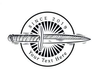 Vintage Logo Retro Siyah Beyaz Kılıç Kroki