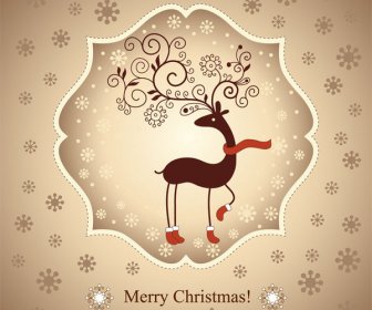 Vintage Merry Christmas Card Deer Label Vector