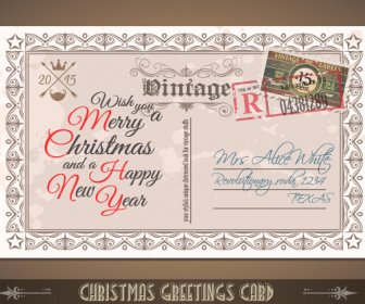 Tamplate De Vetores Feliz Natal Cartão Postal Vintage