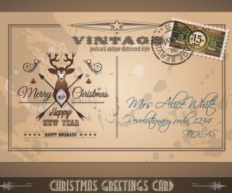 Vintage Merry Christmas Postcard Vectors Tamplate