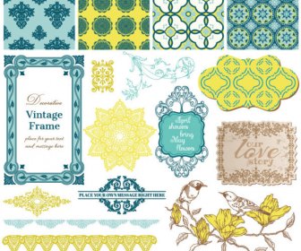 Vintage Pattern Lacelabel And Frames Decor Vector Collection