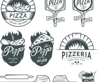 Vintage Pizza Logo Desain Vektor