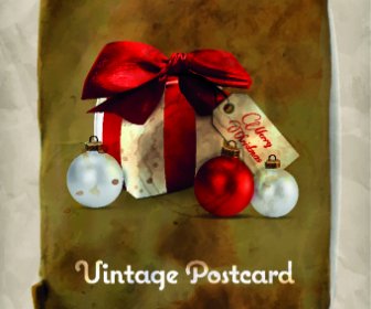 Vintage Kartu Pos Natal Dan Tahun Baru Elemen Vektor