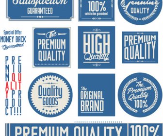 Vintage Premi Kualitas Stiker Dan Label Dengan Banner Vektor