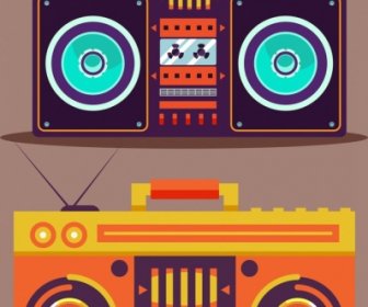빈티지 라디오 아이콘 다채로운 평면 디자인