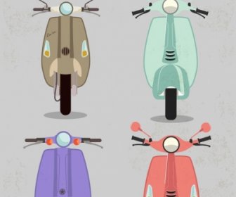 Коллекция шаблонов ретро скутер цветной дизайн
