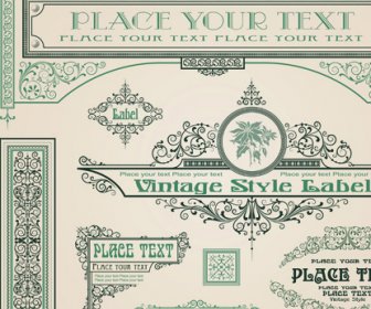 Vintage Style Vector Of Frame Border And Ornament Set