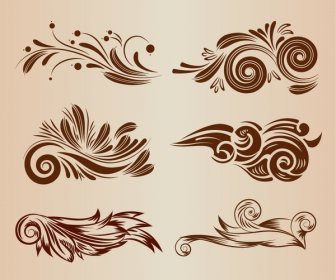 Vintage swirl elemen desain floral vector set ilustrasi