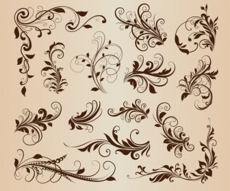 Vintage swirl ornamen bunga desain vector set