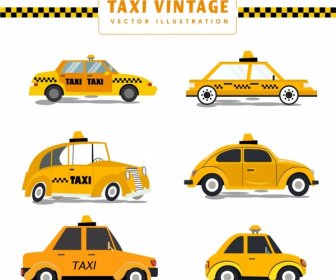Vintage Taxi Templates Collection Yellow Design