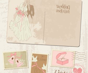 Posta Pulları Vektör Ile Düğün Kartpostal