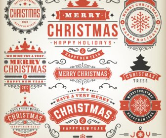 Vintage15 Noel Etiketleri Yaratıcı Vektör