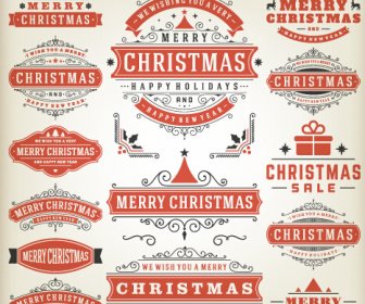 Vintage15 Noel Etiketleri Yaratıcı Vektör