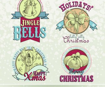 Vintage15 Noel Etiketleri Kümesi Vektör