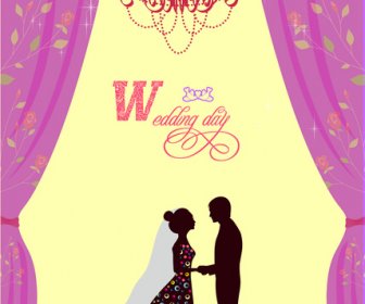 Violet Curtain Decoration Wedding Card