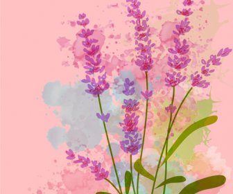 Violet Flowers On Pink Water Color Background