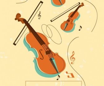 Biola Konser Poster Instrumen Musik Catatan Ikon Dekorasi