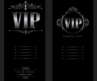 VIP Kartu Template Gelap Perak Dekorasi Gaya Vintage
