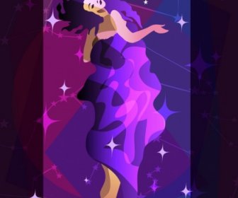 Virgo Zodiak Latar Belakang Berkilau Desain Violet Wanita Ikon
