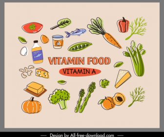 Vitamina A Alimento Banner Diseño Clásico Boceto Dibujado A Mano